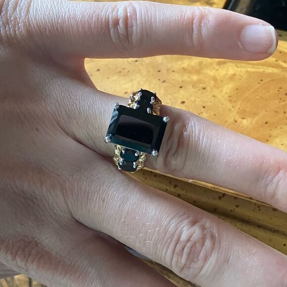 Natural Black Spinel Sterling Silver Cocktail Ring Size 7 - Picture 4 of 9